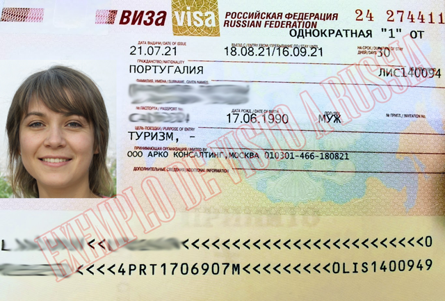 Exemplo de um visto a Russia